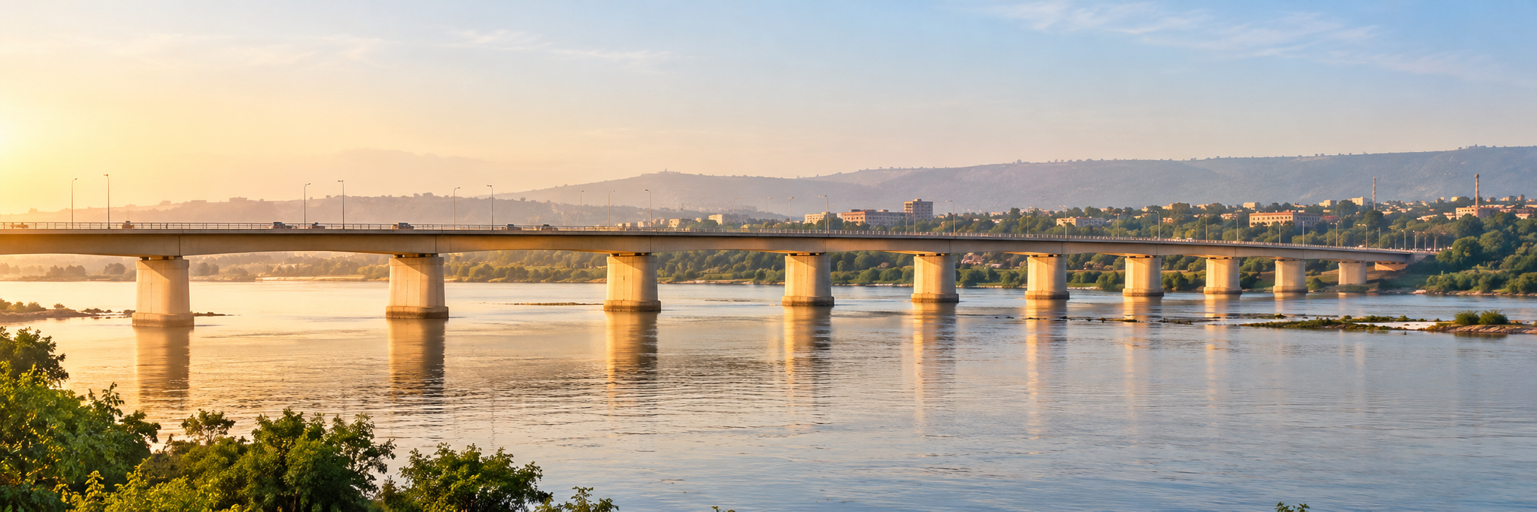 Illustration générée d’un pont sur le fleuve Niger à Bamako